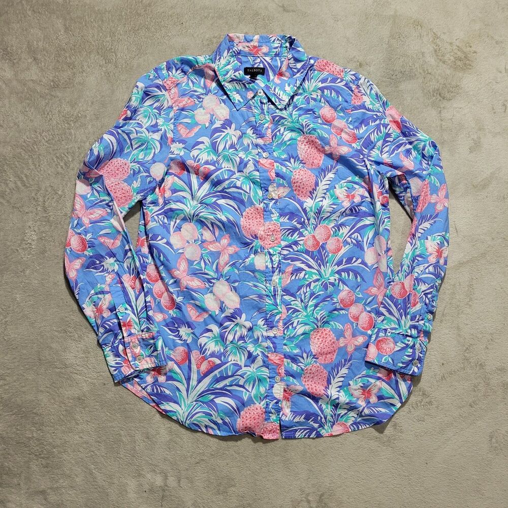 Talbots Womens Floral Long Sleeves Button Up Shirt Sz S